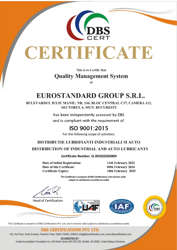 ISO 9001_Eurostandard Group_2024 ISO 9001:2015 DBS CERT 2023